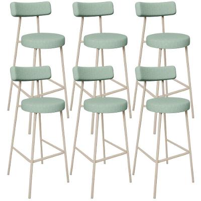Kit 06 Banquetas Alta Bar Cozinha Sala De Jantar Aço Milão Arena L02 Linho Verde Menta - Lyam Decor