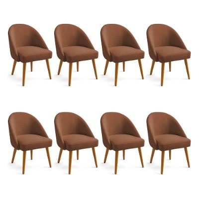 Kit 08 Cadeiras Poltrona De Jantar Estofada Luna Boucle Terracota Pés Palito Castanho - Pallazio