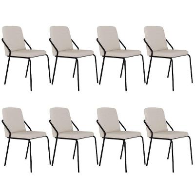 Kit 08 Cadeiras Estofada Para Sala De Jantar Loft Preto C01 Linho Areia - Lyam Decor
