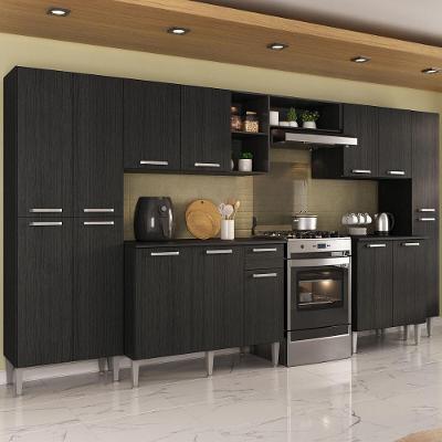 Armário Cozinha Modulada Completa 329,5cm Pequim Top Multimóveis Mp3754 Preto