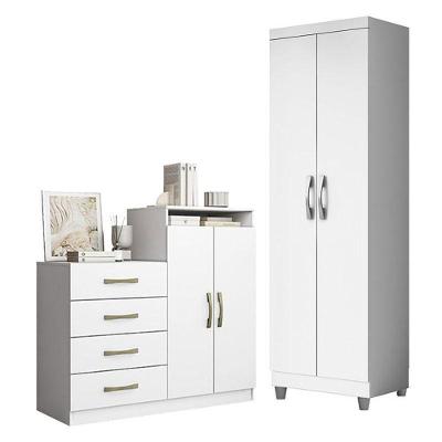 Cômoda Sapateira Londres 2004142 E Armário Multiuso New 2000192 Branco Tx Com Pés Cinza - Aramóveis