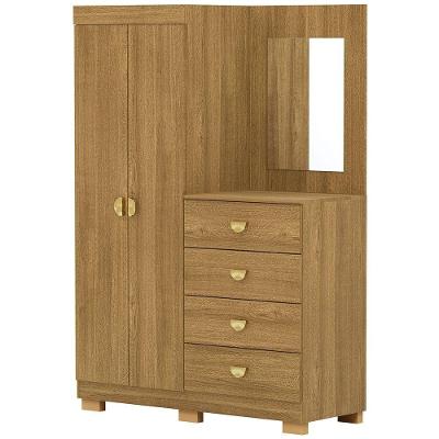Cômoda Para Quarto Com Espelho 2 Portas 4 Gavetas 120cm Tulsa V01 Nature - Lyam Decor