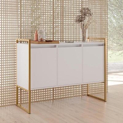 Aparador Buffet Industrial 3 Portas Sala De Estar Branco Dourado