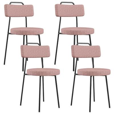 Kit 04 Cadeiras Decorativa Estofada Para Sala De Jantar Barcelona L02 Linho Rosa - Lyam Decor