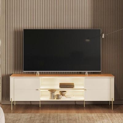 Rack Para Tv Com Nichos Abertos E Pés De Metal Off White Canela
