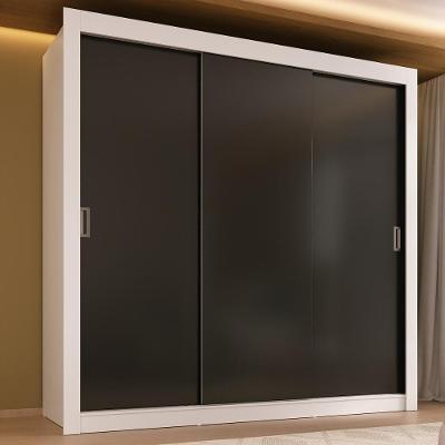 Guarda-roupa Casal Multimóveis Barcelona 3 Portas De Correr Cr35401 Branco-preto Branco-preto