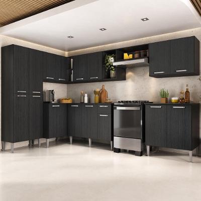 Armário Cozinha Modulada Completa De Canto 432,5cm Pequim Pop Multimóveis Mp3774 Preto