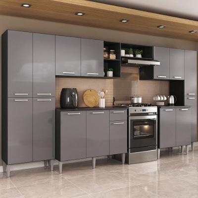 Armário Cozinha Modulada Completa 329,5cm Pequim Top Multimóveis Mp3754 Preto-lacca Fumê