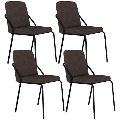 Kit 04 Cadeiras Estofada Para Sala De Jantar Loft Preto C01 Bouclê Marrom - Lyam Decor