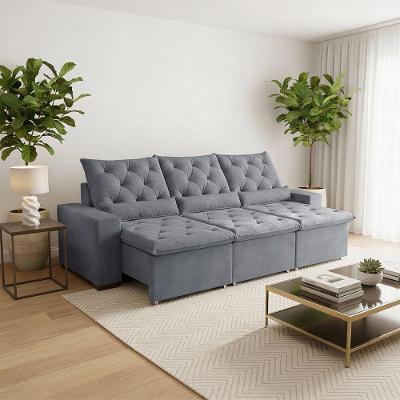 Sofá Retrátil 230m 3 Lugares Em Suede Com Estrutura Reforçada Milão Cinza Claro
