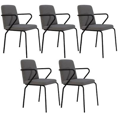 Kit 05 Cadeiras Estofada Para Sala De Jantar Com Braço Loft Preto C01 Linho Fendi Cinza - Lyam Decor