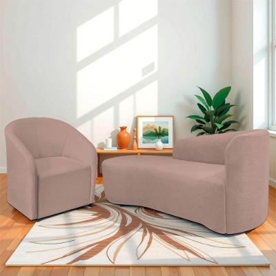 Kit Sofá Curvo França 140cm L.e E Poltrona Luiza Max Conforto, Elegância E Design Moderno Linho Rosê