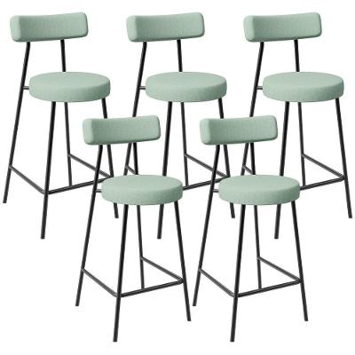 Kit 05 Banquetas Baixa Bar Cozinha Sala De Jantar Aço Milão L02 Linho Verde Menta - Lyam Decor