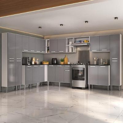 Armário Cozinha Modulada Completa De Canto 534cm Pequim Pop Multimóveis Mp3771 Branco-lacca Fumê