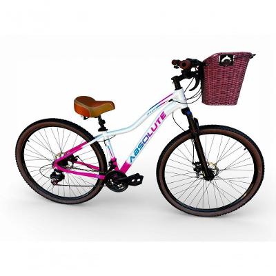 Bicicleta Aro 29 Feminina Absolute Hera Retrô Vintage 21v  Cesta Selim 2 Molas Branco/rosa Tam 17