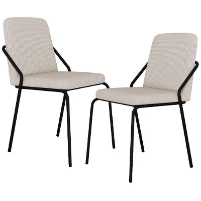 Kit 02 Cadeiras Estofada Para Sala De Jantar Loft Preto C01 Linho Areia - Lyam Decor