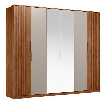 Guarda Roupa Casal Ripado Atrice D66410k 6 Portas Nogueira Nude Prime Tx Com Espelho Demóbile – Demartêz