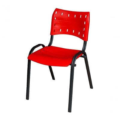 Cadeira Comercial Igreja Iso Tubo Oblongo Aço Industrial Empilhavel Vermelho
