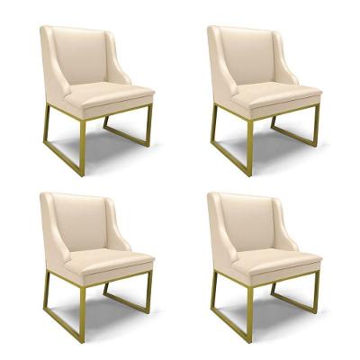 Cadeira Sala De Jantar Industrial Dourado Kit 4 Liz Sintético D03 - D'rossi Cor Bege