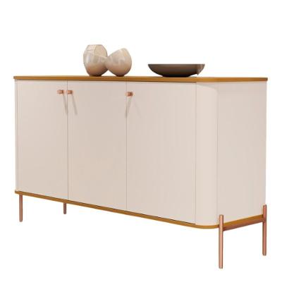Buffet Aparador Para Sala De Estar 3 Portas Pés Em Aço - Off White Nature Bronze Off White Nature Bronze