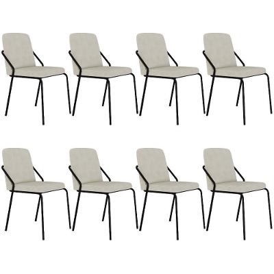 Kit 08 Cadeiras Estofada Para Sala De Jantar Loft Preto C01 Bouclê Vanilla - Lyam Decor