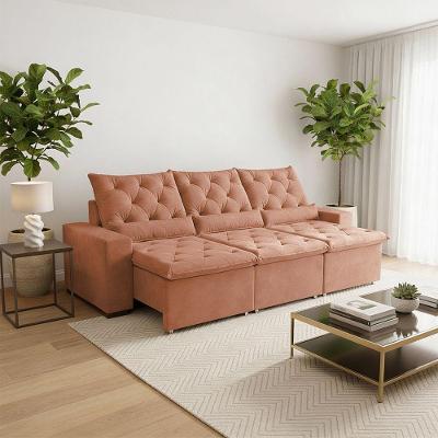 Sofá Retrátil Design 210m Suede Elegante Reclinável E Estilo único Milão Laranja