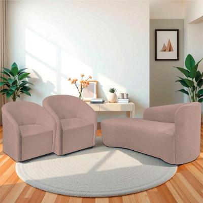 Kit Sofá Curvo França 140cm L.e E 2 Poltronas Luiza Max Conforto, Elegância E Design Moderno Linho Rosê