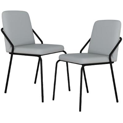 Kit 02 Cadeiras Estofada Para Sala De Jantar Loft Preto C01 Courino Saturno Off White - Lyam Decor