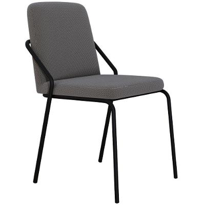 Cadeira Estofada Para Sala De Jantar Loft Preto C01 Linho Fendi Cinza - Lyam Decor