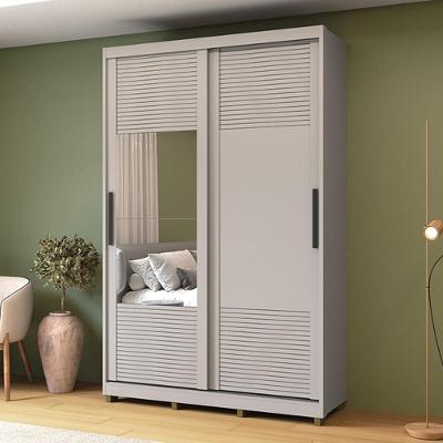 Guarda-roupa Solteiro Com Espelho 2 Portas Correr 3 Gavetas 150cm Multimóveis Cr35399 Cinza