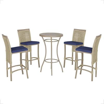 Mesa Bistrô 4 Banquetas Roma Fendi Corda Estofado 10 Trama Rami