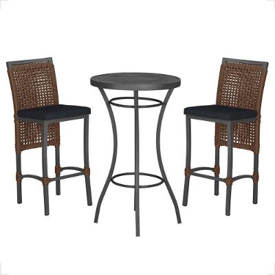 Mesa Bistro E 2 Banquetas Roma Preta Corda Náutica 12 Marrom