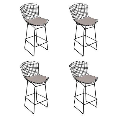 Kit 4 Banquetas Bistrô Bertoia Preta D80 Com Assento Bege