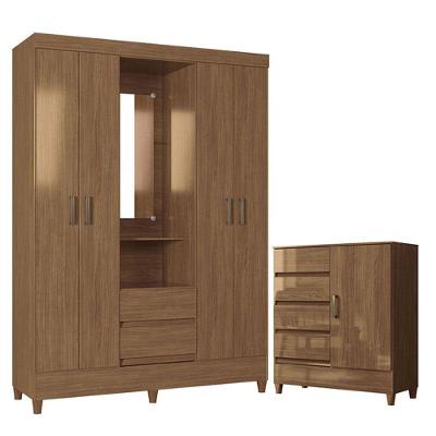 Guarda Roupa 4 Portas E Cômoda 1 Porta 4 Gavetas