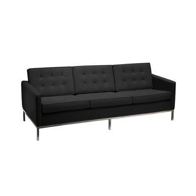 Sofá Fixo Florence Knoll 3 Lugares Inox Em Couro Natural Preto