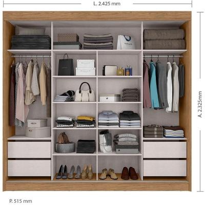 Guarda Roupa Casal Seul 2 Portas de Correr 4 Gavetas Freijó-Off White MDF