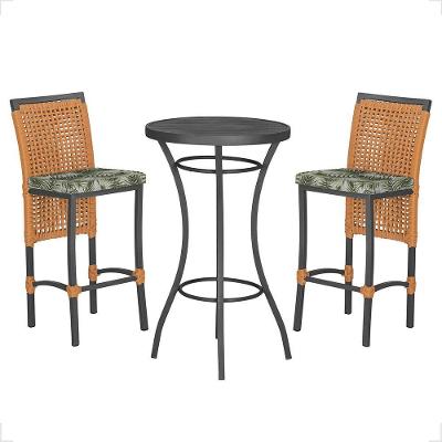 Mesa Bistrô 2 Banquetas Roma Preta Náutica Estofado 5 Trama Terra Cota