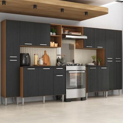 Armário Cozinha Modulada Completa 329,5cm Pequim Top Multimóveis Mp3767 Madeirado-preto
