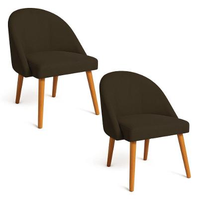 Kit 02 Cadeiras Poltrona De Jantar Luna Suede Pés Palito Castanho - Pallazio Cor Marrom