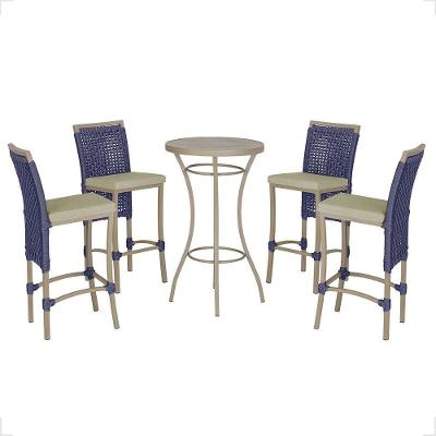 Mesa Bistrô E 4 Banquetas Roma Fendi Corda Estofado 7 Trama Azul