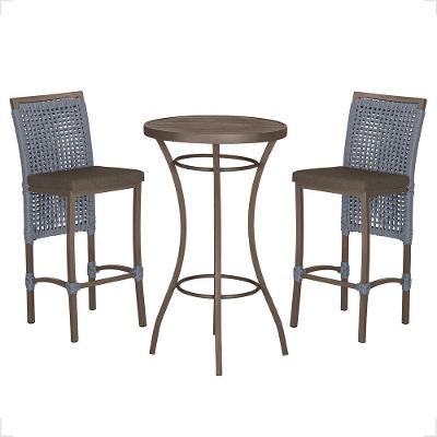 Mesa Bistrô E 2 Banquetas Roma Marrom Corda Estofado 9 Trama Prata