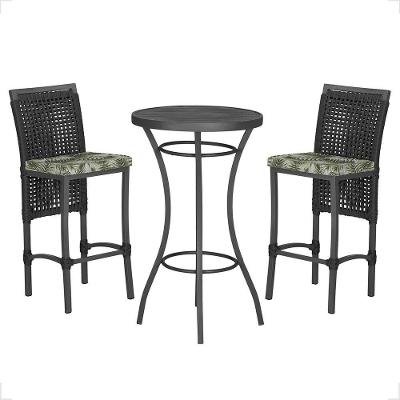 Mesa Bistrô 2 Banquetas Roma Preta Náutica Estofado 5 Trama Preto
