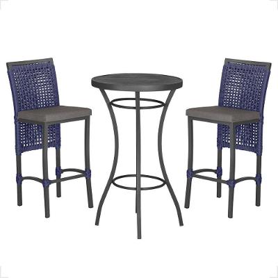 Mesa Bistro E 2 Banquetas Roma Preta Corda Náutica 11 Azul
