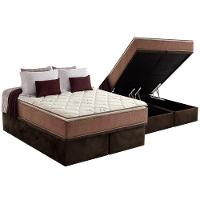 Cama Box Baú Queen: Colchão Ortopédico Anjos D28 / Ag65 Star Pillow Top + Base Brown(158X198) - 1