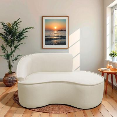 Divã Recamier Curvo Sala De Estar Recepção Marrocos 160cm Lado Direito Bouclé Bege