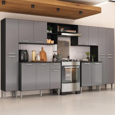 Armário Cozinha Modulada Completa 329,5cm Pequim Top Multimóveis Mp3767 Preto-lacca Fumê