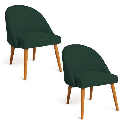 Kit 02 Cadeiras Poltrona De Jantar Luna Suede Pés Palito Castanho - Pallazio Cor Verde