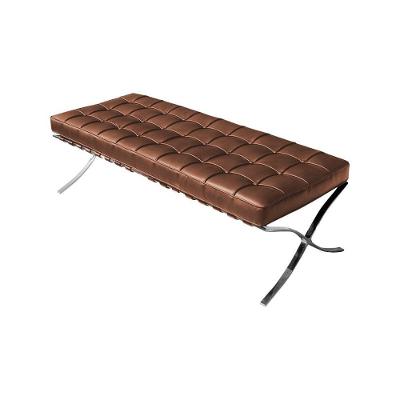 Banco Barcelona Couro Sintético Marrom Base Inox