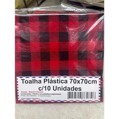 Kit Toalha de Mesa Plástica 10 Unidades 70x70cm Xadrez Vermelho Natal OEM