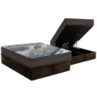 Cama Box Baú Queen: Colchão Molas SuperPocket Ensacadas Ortobom  Fort Tech ISO + Base CRC Suede Brown(158x198) - 1